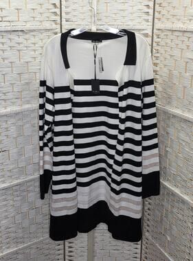 NWT Vila Milano XL Black White Striped open front cardigan metallic accent